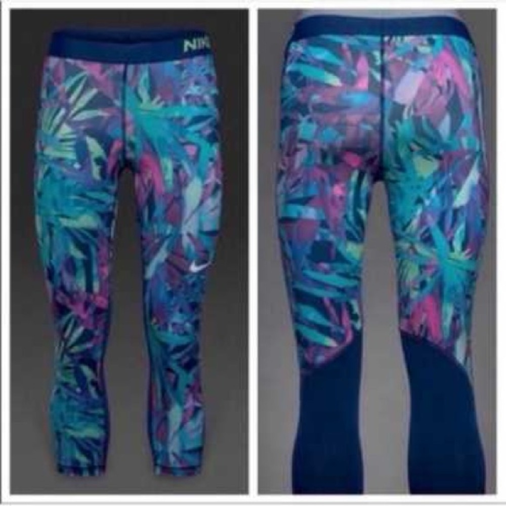 Nike Pro Dri Fit Multicolored Cropped Workout Leggings Size Large